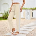 thumbnail image 5 of hlysgo Track Pants for Women Casual Elastic Drawstring Waist Pant Lightweight Baggy Workout Trousers with Pockets Beige,L, 5 of 6