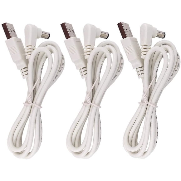 DZYDZR 3 pcs Extension Cable USB to DC Cable - 5V USB 2.0 Port Male to DC 5V L Type Male 5.5mm x 2.1mm Power Cord White 100cm(3.3ft)