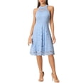 thumbnail image 2 of INSPIRE CHIC Women's Dress Floral Lace Halter Neck Sleeveless Elegant Cocktail A-Line Dress XS Light Blue, 2 of 5