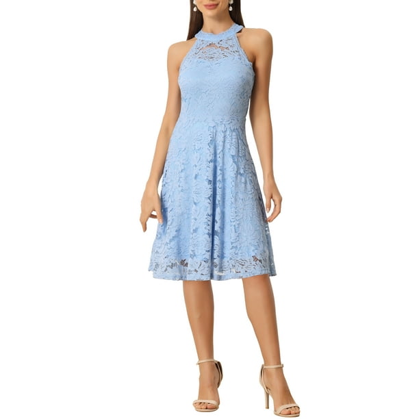 INSPIRE CHIC Women's Dress Floral Lace Halter Neck Sleeveless Elegant Cocktail A-Line Dress L Light Blue - Walmart Business Supplies INSPIRE CHIC Women's Dress Floral Lace Halter Neck Sleeveless Elegant Cocktail A-Line Dress L Light Blue - Walmart Business Supplies