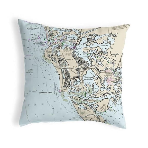 Marco Island, FL Nautical Map Noncorded Indoor & Outdoor Pillow - 18 x 18 in.
