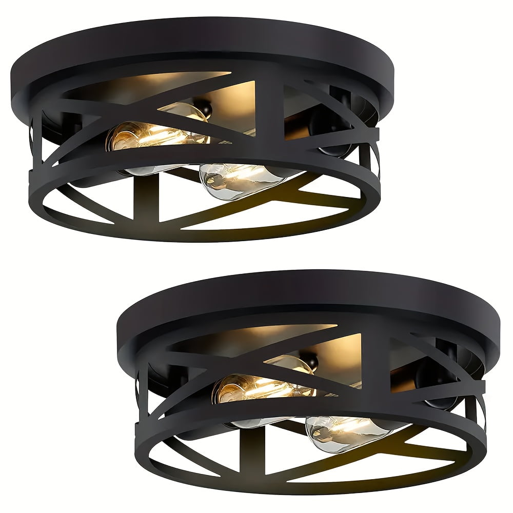 11 Inch Metal Black Cage Farmhouse Flush Mount Ceiling Light | Industrial Close To Ceiling Light, Rustic Style, IP44, Suitable for Hallway, Kitchen, Bedroom, Entryway, Semi Flush Mount, E26 Bulb Base