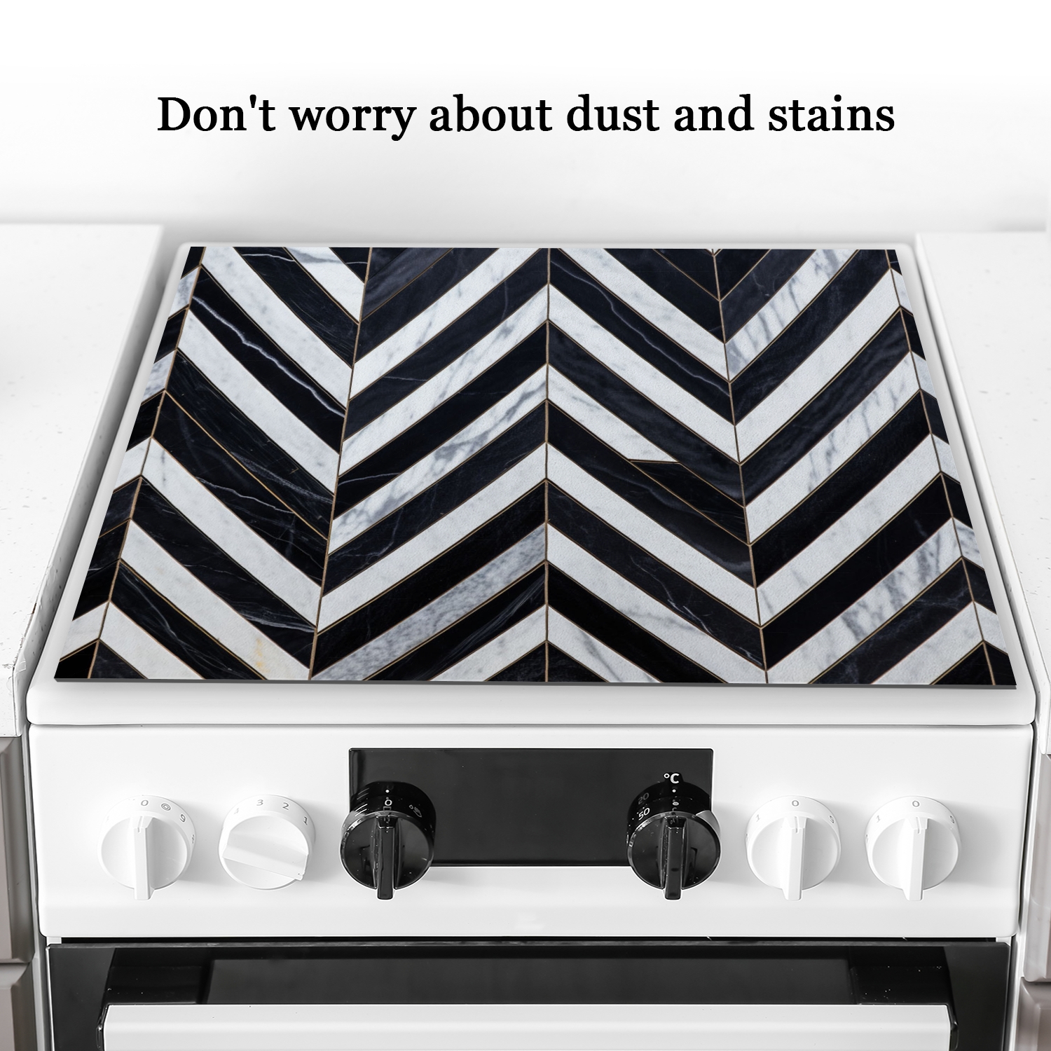 Stove Top Covers for Gas Stove, Abstract Geometric Art Marble Print Heat Resistant Cooktop Protector, White and Black Waterproof Oilproof Dustproof Mat for Kitchen RV (28×20 Inch)