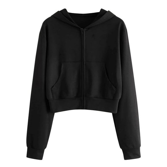 Gubotare Zipper Hoodies for Women Hoodies for Women Full Zip Up Cropped Sweatshirts Casual Hooded Pullover Sweaters Tops Fall Winter Clothes 2024 (Black,S)