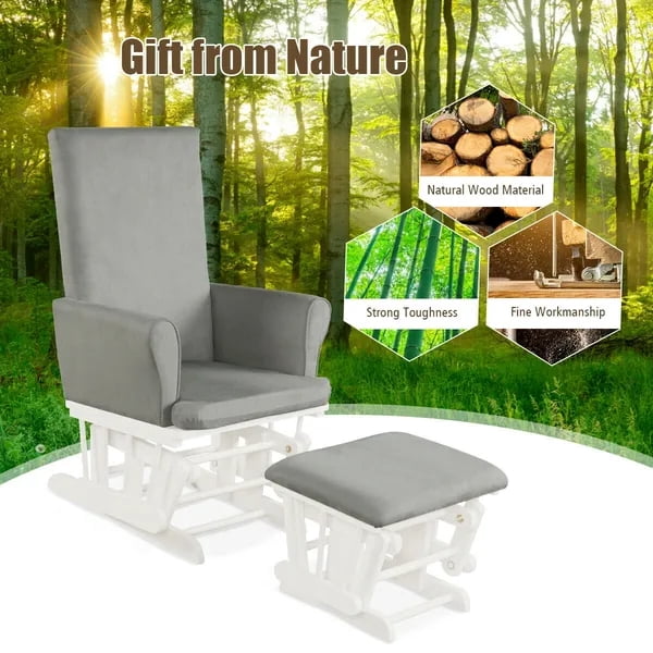 27.5" Nursery Rocking Chair Glider & Ottoman Set with Rubberwood Frame