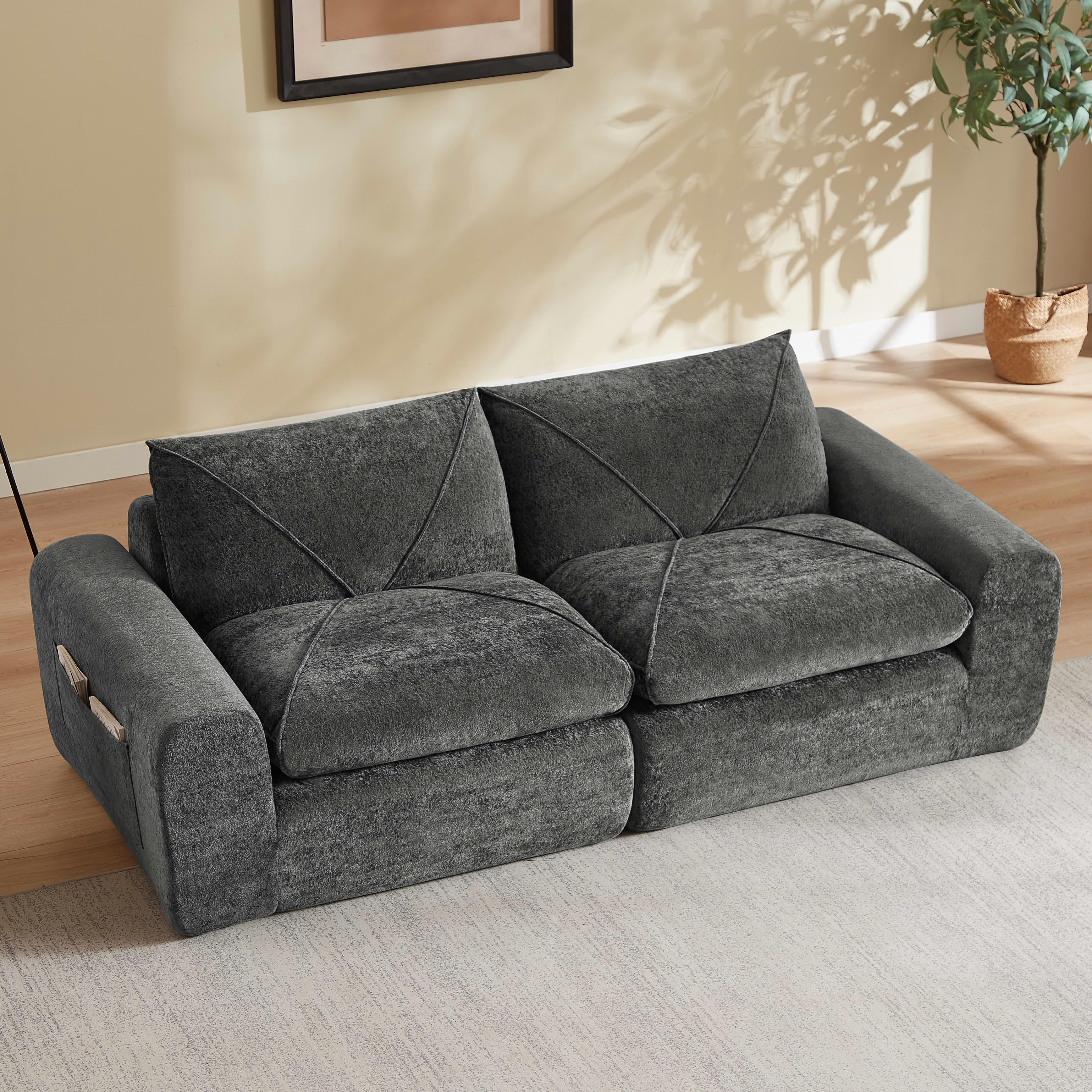 MAYEERTY 86" Dark Gray Chenille Modular Sectional Sofa, 300lbs Single Seat with Ottoman Footrest for Living Room Apartment