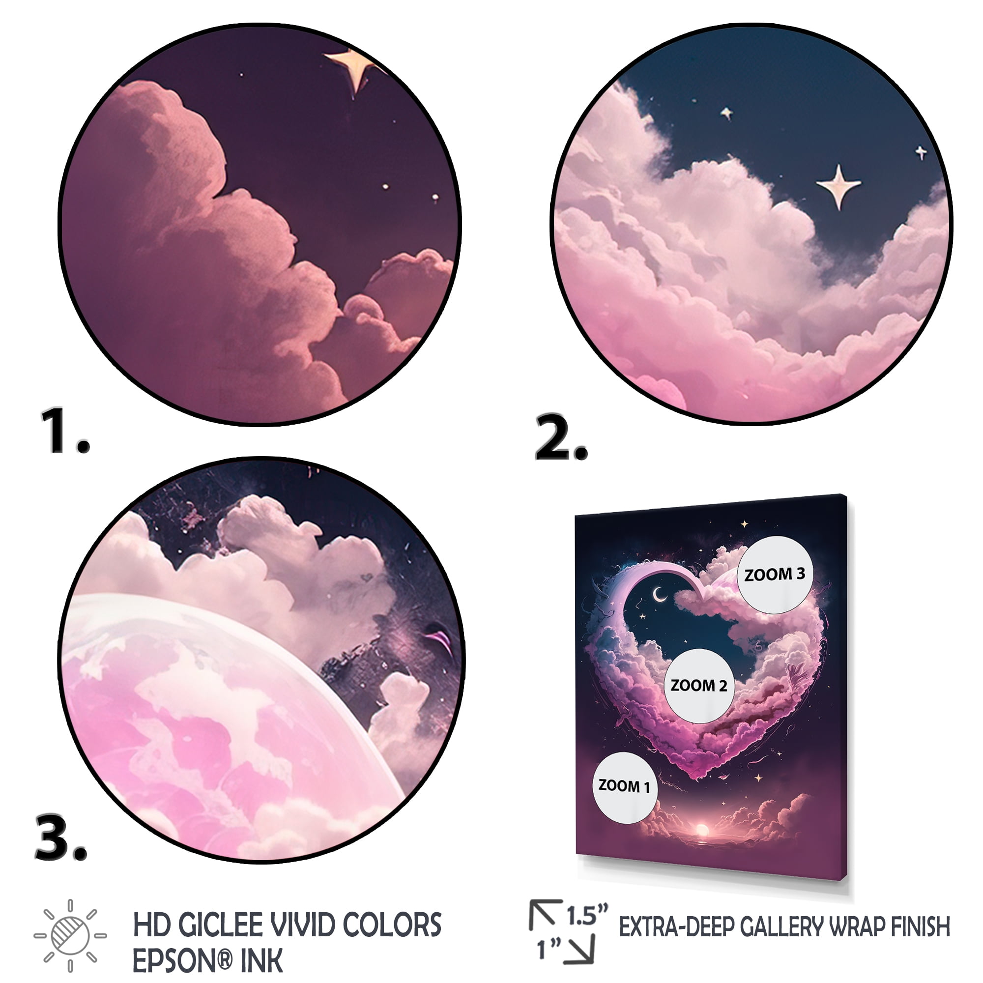 Designart Cotton Candy Cloud Heart II Canvas Wall Art
