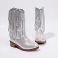 thumbnail image 2 of Puntoco Girls Glitter Fringe Cowboy Mid-Calf Boots Round Toe Side Zipper Low Block Heel Western Sparkly Tassel Boots for Party, 2 of 9