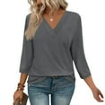 thumbnail image 2 of Diufon Women's Summer Tops Casual Plus Size 3/4 Sleeve V Neck Tunic Shirts Spring Trendy Loose Basic Crop Top, 2 of 9