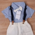 thumbnail image 3 of DodoRuby Boys Summer Suit Short Sleeve Plaid Shirt Bib Shorts Two-piece Light Blue, 3 of 4