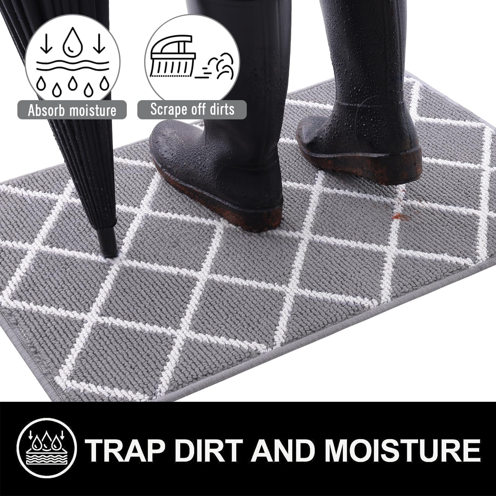Buganda Extra Large Indoor Door Mat, 32"x 48", Non Slip Low-Profile Entrance Rug Front Inside Doormats Dirt Trapper Entry Door Rugs for Entryway, Grey