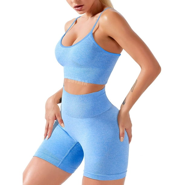 Seamless Workout Set 2 Pieces Yoga Outfits Active Shorts Sexy Sports Bra