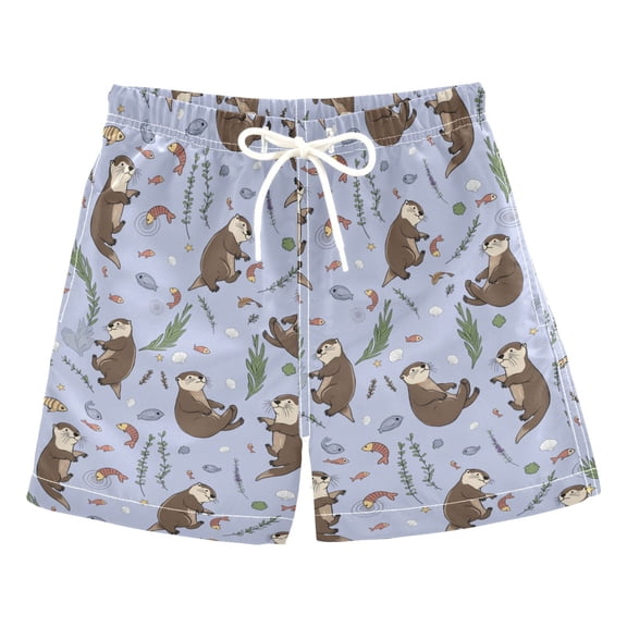 FORMRS Boys Swim Trunks Quick Dry Mesh Lining Beach Boardshorts, Sizes XS-XL, Purple Otters Pattern
