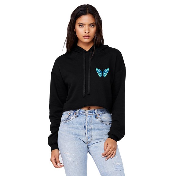 Women's Casual Long Sleeve Pullover Hoodies Crop Tops Sweatshirt Butterfly Pocket Hoodie for Women Basic Crop Shirt