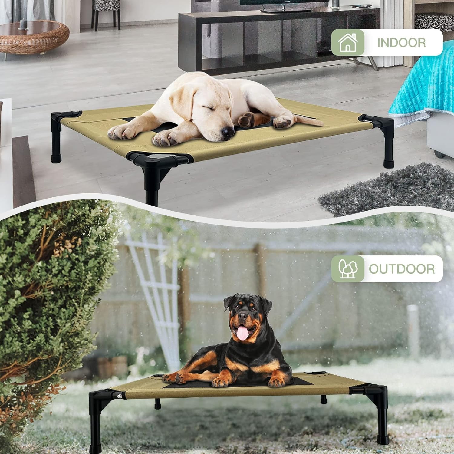 Elevated Dog Bed - Heavy Duty Dog Cot, Washable Raised Dog Bed with Chew Proof Mesh and Metal Frame, Portable Dog Bed for Outdoor Use, Dog Cots Beds for X-Large Dogs, Khaki