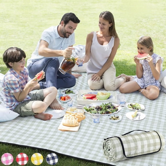 Extra Large Picnic Outdoor Blanket, 80''x80'' Waterproof Foldable Blankets Gingham Picnic Mat for Beach, Camping Grass Lawn Park Accessories Cute Couple Gifts Ideas Wedding Registry(Green White)