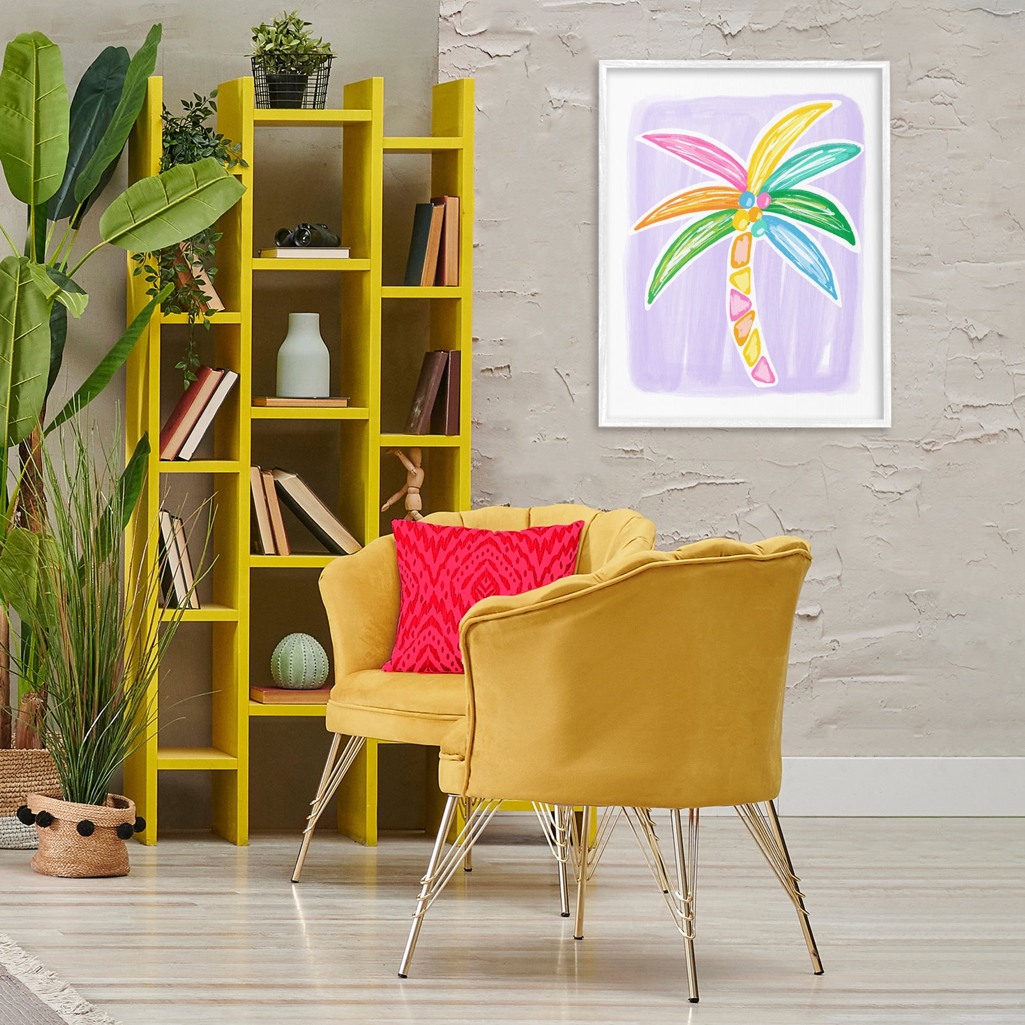 Stupell Industries Pastel Palm on Purple Botanical & Floral Painting White Framed Art Print Wall Art, 24 x 30