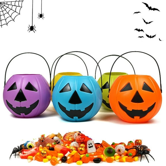 Yhmxh Halloween Trick or Treat Pumpkin Bucket, Jack-o-Lantern Halloween Pumpkin Bucket Jack O Lantern Candy Basket, Goody Holder Pumpkin Pails with Handle for Halloween Party Favors Supplies