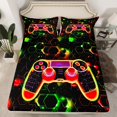 thumbnail image 1 of Erosebridal Gradient Gamepad Fitted Sheet Queen, Video Game Bedding Set Queen Size, Neon Geometry Decor 3-Piece, 1 of 6