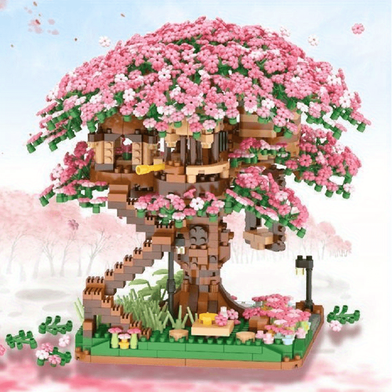 Pink Sakura Tree House Building Block, Cherry Blossom Model Building