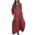 thumbnail image 6 of Ashirexll Long Sleeve Maxi Dress, Womens Fall Dresses, Ladies Plus Size Casual Round Neck Long Sleeve Dresses Solid Color Linen Long Dress, 6 of 6