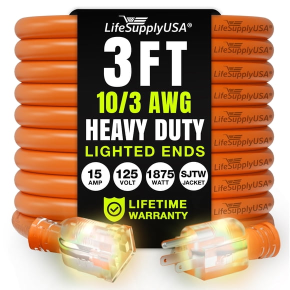 Cable de extensión LifeSupplyUSA, 3 pies/1 m, calibre 10/3, 3 puntas, SJTW