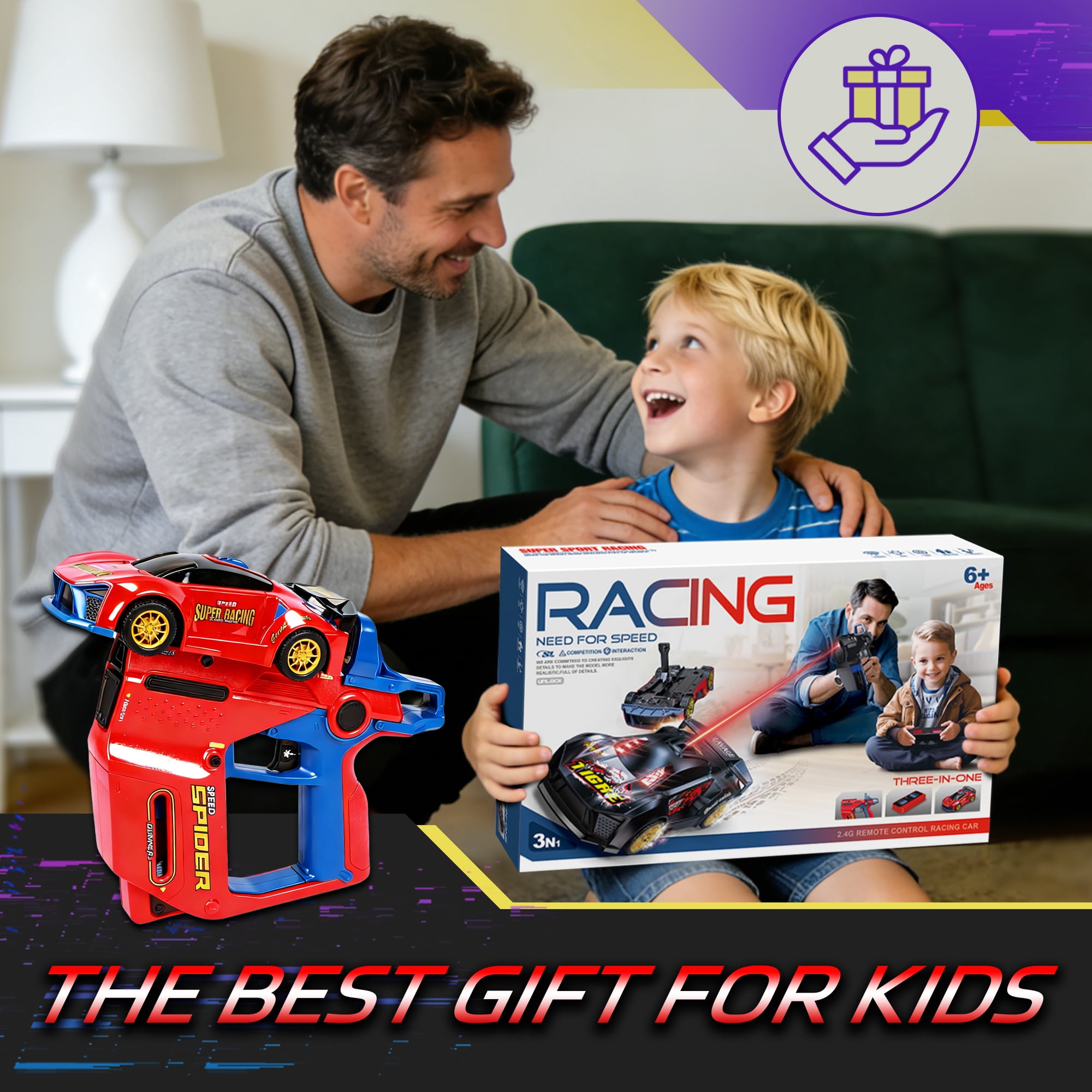 ZSUCC Battle RC Cars Stunt Racing Set, 3 IN 1 4WD Drift Car Toy for Kids Ages 6-12, Dual Controller, & Interactive Combat Game, Parent-Child Sensor Chase Toy for Kids Ages 6+ (Red)