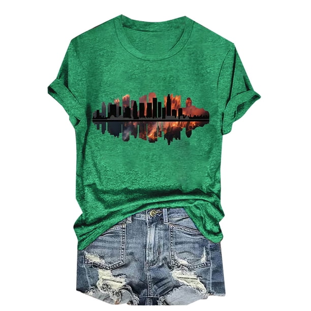 Camisetas de Manga Corta para las Mujeres de Moda Imprimir Cuello Redondo Camiseta, Mezcla de Poliéster Ligero para Primavera Verano Otoño