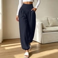 thumbnail image 2 of yeiolnoer Yoga Pants for Women Loose Fit Wide Leg Trousers Stretchy High Waisted Pants for Athletic Workout(Navy,XX-Large), 2 of 7
