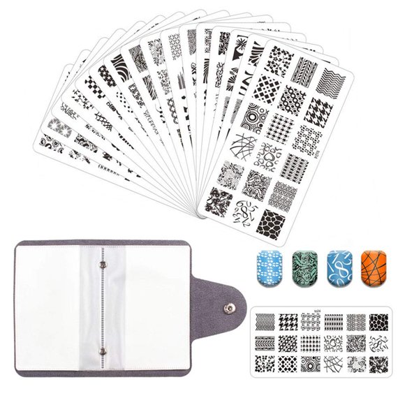 Finger Angel 16 diseños de placas de sello para estampado de uñas con soporte para plantillas, herramientas de manicura, plantillas para decoración de uñas