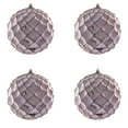 thumbnail image 5 of Vickerman 6" Rose Gold Shiny Form Ball Drilled Wired 4/Bag. Add texture and shimmer to your holiday decorating projects with this geometric shaped ball. It features glitter accents along the edges of, 5 of 5
