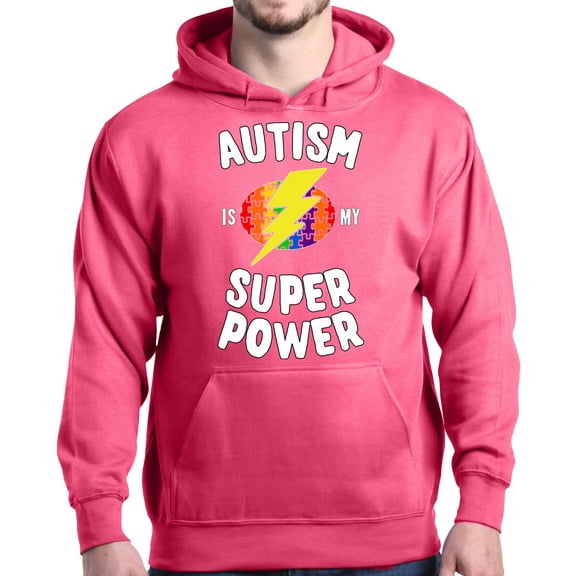 Shop4Ever Men's Autism Is My Super Power Autism Awareness Hooded Sweatshirt Hoodie Small Heliconia Pink
