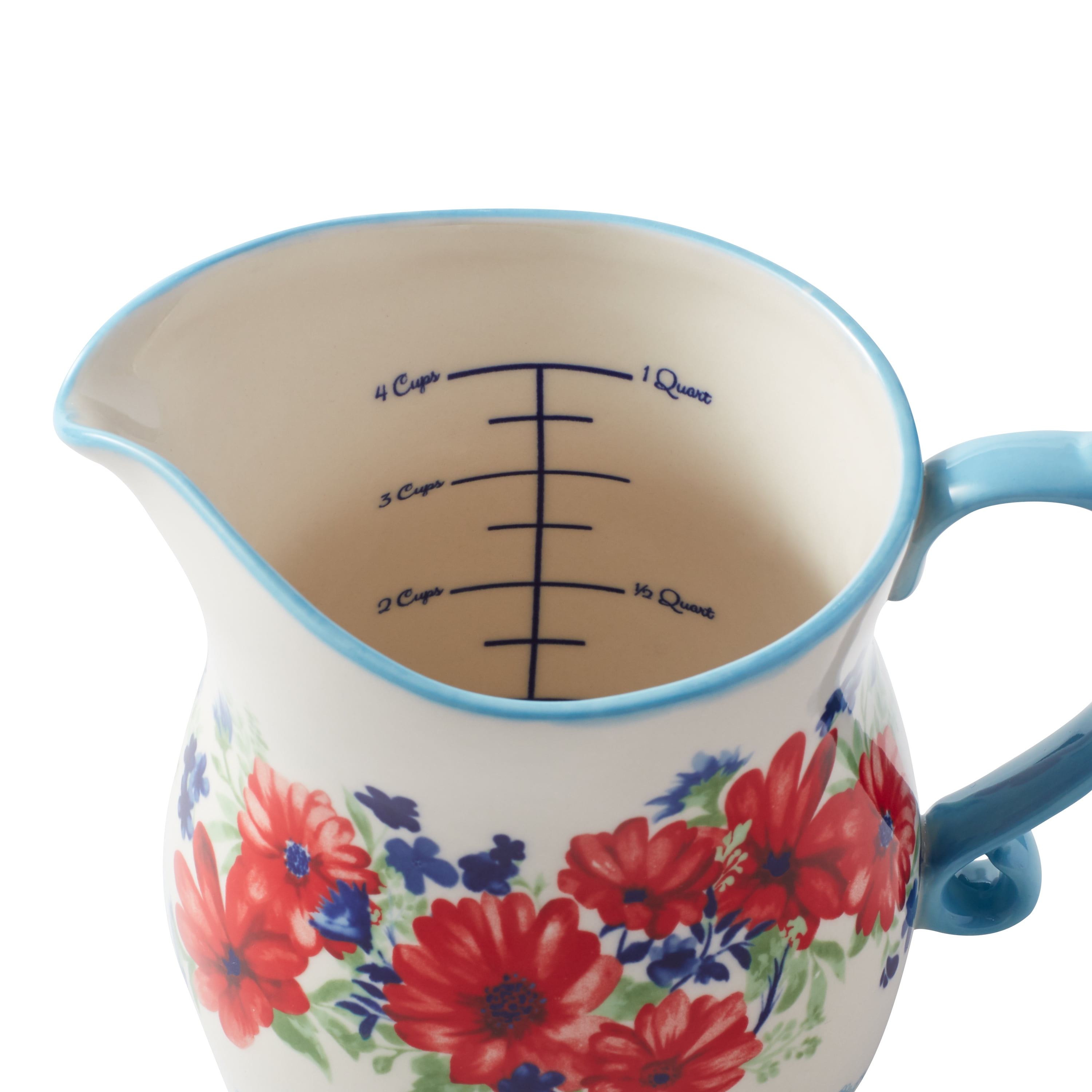 Pioneer Woman 4 Cup Footed Stoneware Measuring Cup Red Flower Melody Pioneer  Women Measuring Cup 