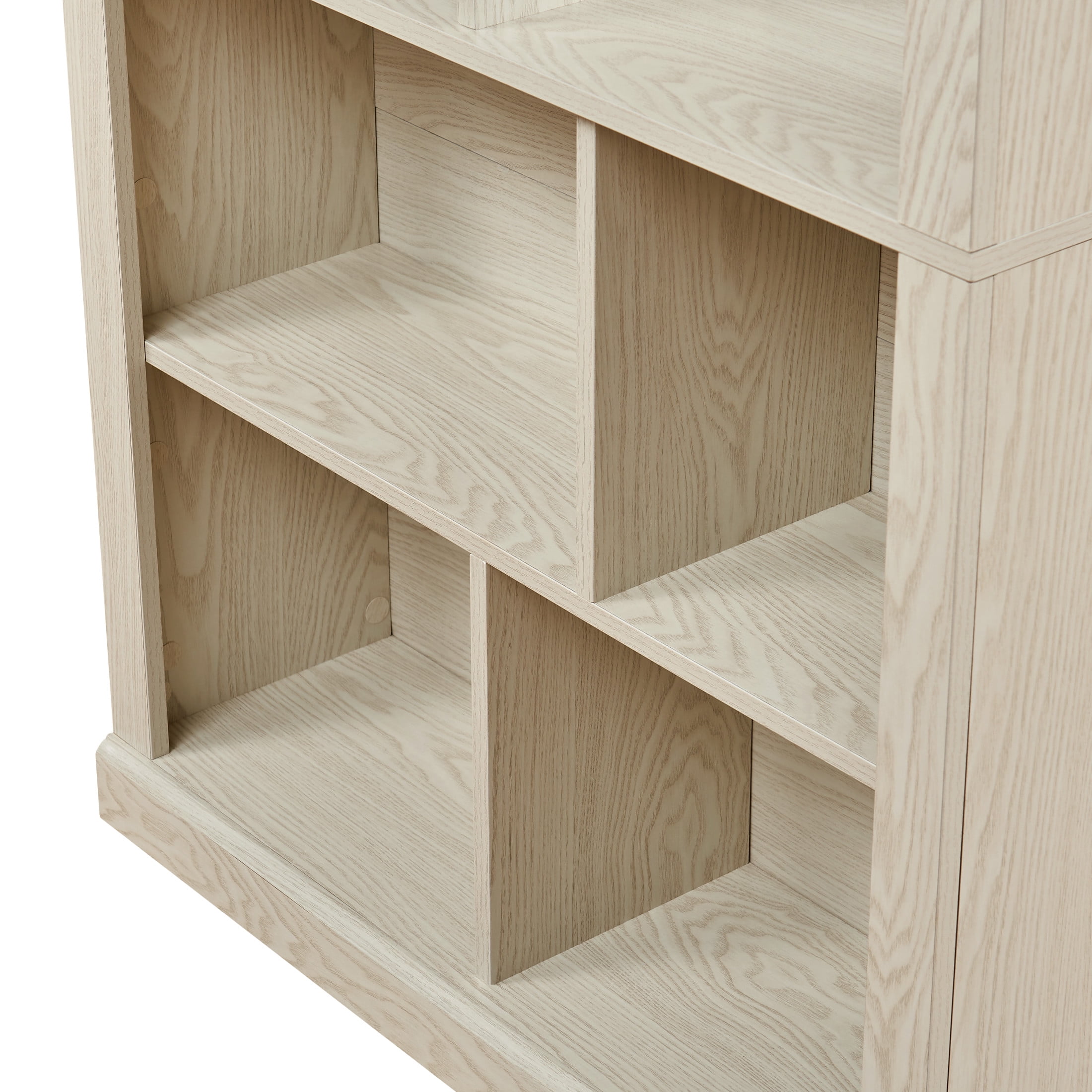 GDF Studio Lexair Multi-Space Free Combination Wood Open Bookshelf, Classified Storage Organizer Bookcase, White Oak