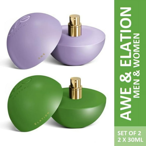 Eze Coffret Cadeau Awe + Elation Eau de Parfum pour Hommes et Femmes, Lot de 2 X 30 ml - 1,01 Fl Oz Chacun / Odeur Longue Durée et Rafraîchissante - avec des Notes de Cardamome, Mandarine, Suède et Bourbon / Fragrances Unisexes