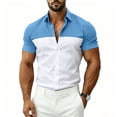 thumbnail image 3 of FRSASU Men's Casual Polo Shirt Short Sleeve Color Block Breathable Summer Golf Work Travel Beach Tops Blue, 3 of 7