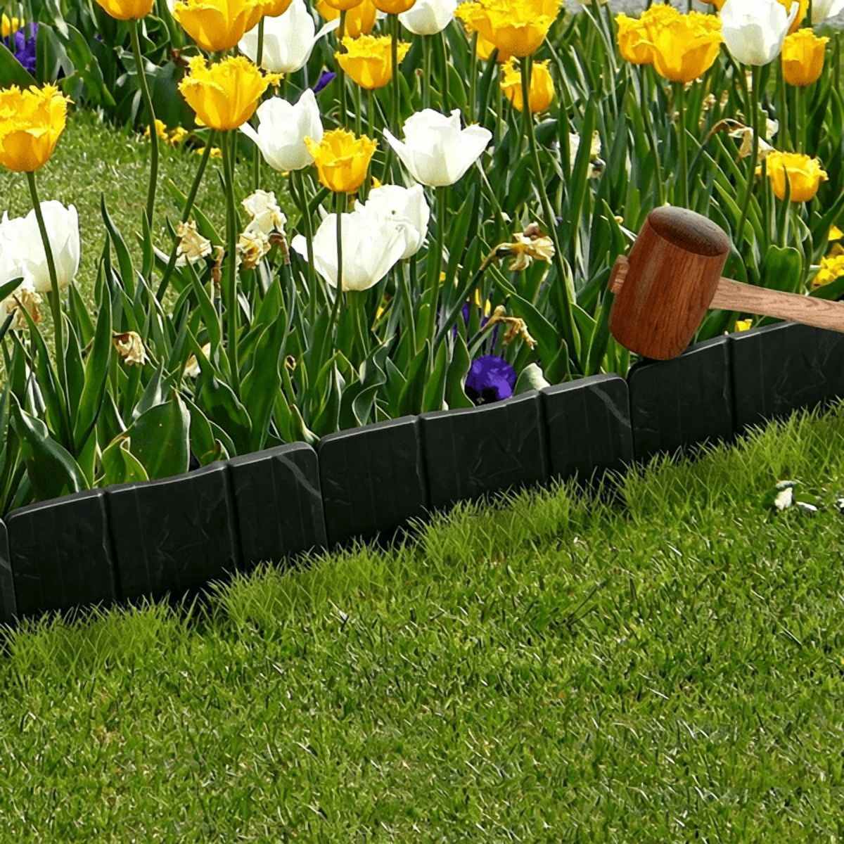 Plastic Lawn Edging, Interlocking Garden Landscape Border, 20‑Piece 16ft Flexible PP Garden Edging for Flower Beds, Walkways and Lawn Landscaping