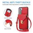 thumbnail image 2 of Allytech Card Holder Case for Samsung Galaxy S23, Premium PU Leather Kickstand Case with Metal Anti-Theft Buckle & Shoulder Strap, Shockproof Drop Protection Comfortable Grip Case, Red, 2 of 7