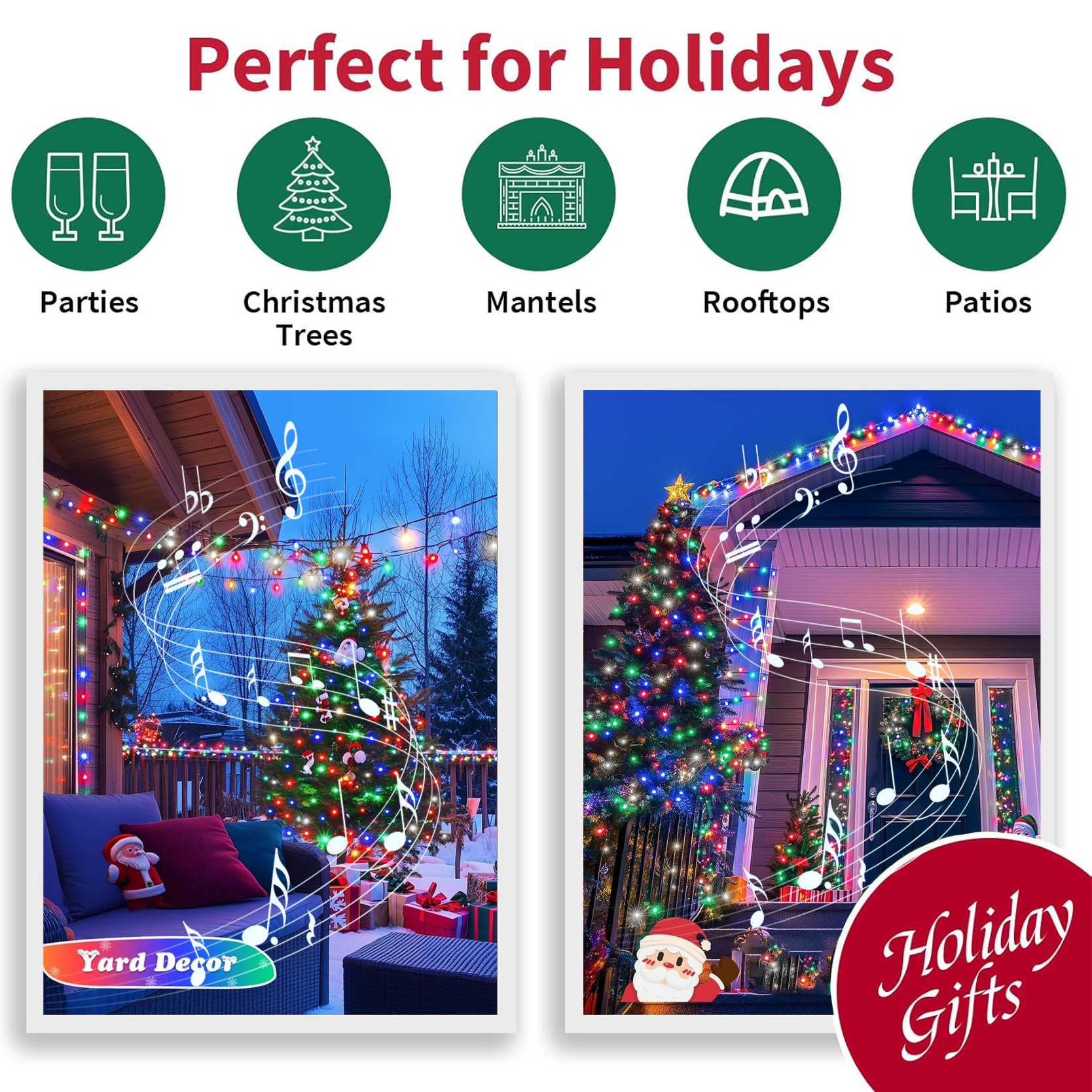 LAMPHOME 33ft Music Christmas Mini Lights (Stepless Dimming,Green Wire),100 LED Fairy Starry String Light Plug in for Indoor Outdoor Xmas Tree Wedding Party Decoration (White+Four Colors)