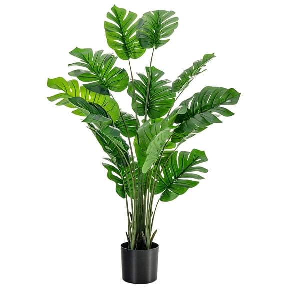 Costway 5FT Faux Monstera Deliciosa Artificial Tree, Indoor/Outdoor UV Resistant Plant in Cement Pot