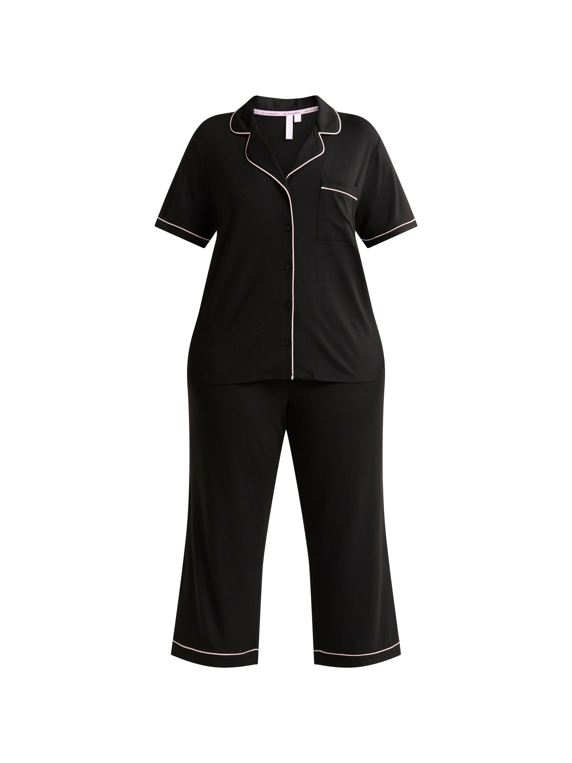 Joyspun Women's Dreamy Soft Collection Notch Collar Short Sleeve Knit Top & Capri Pajama Set, 2-Piece, Sizes XS-3X