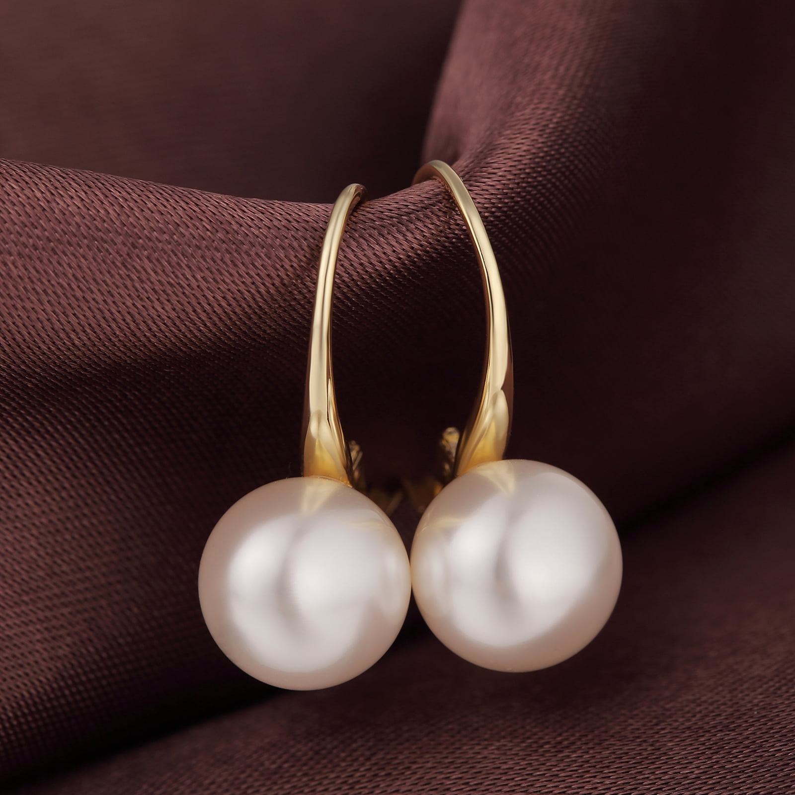 Jiamiaoi Pearl Dangle Earrings Sparkly Diamond Pearl hoop Earrings Pearl Drop Earrings Sterling Silver Pearl Earring Drop