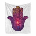 thumbnail image 1 of Hamsa Soft Flannel Fleece Throw Blanket, Vivid Floral Swirls of Aura Energy Flow Harmony Health Doodle, Cozy Plush for Indoor and Outdoor Use, 70" x 90", Violet Pale Pink Peach, by Ambesonne, 1 of 6