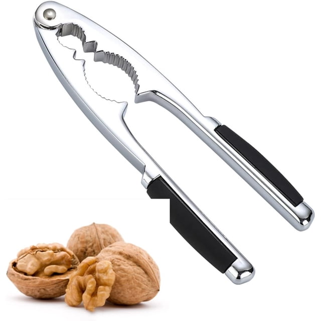 Cascanueces, pinzas para nueces, cascanueces de acero inoxidable con mangos de goma, incluye abridor de botellas, apto para nueces, avellanas, almendras, nueces de Brasil y otros frutos secos.