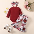 thumbnail image 4 of Bjutir Cute Toddler Baby Bodysuits Set Girls Long Sleeve Ribbed Romper Bodysuit Floral Printed Bell Bottoms Pants Headbands Outfits For 12 Months, 4 of 8