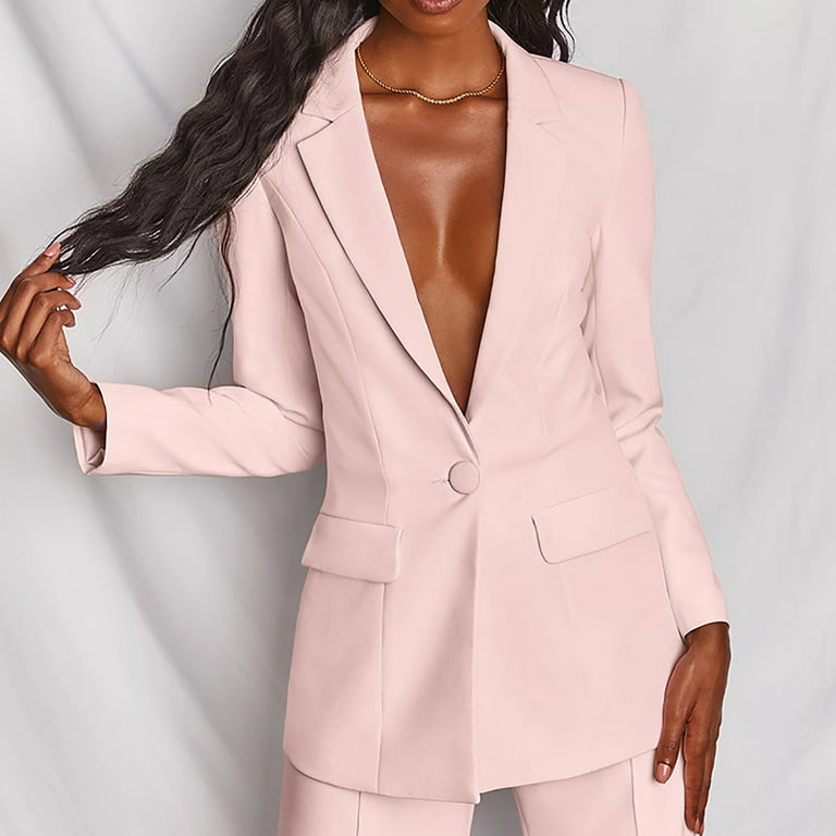 Odeerbi Women's Suit Sets Long Sleeve Solid Suit Pants 2024 Casual Elegant  Business Suit Sets Two-piece Suit Hot Pink 