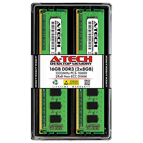 DDR3 1333MHz ECC-UDIMM PC3-10600E 2Rx8 1.5V 240-Pin ECC Unbuffered DIMM Server & Workstation RAM Memory Upgrade Kit 2x8GB A-Tech 16GB 