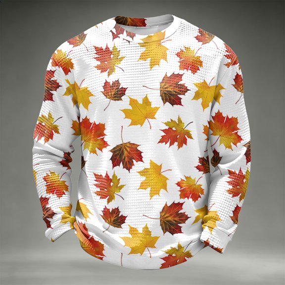 Dwelliawo Men Autumn Fall Leaf Crew Neck Sweatshirt Long Sleeve Pullover Light Soft Breathable Loose Fit Casual Top For Weekend Outing Daily Wear Khaki 3xL