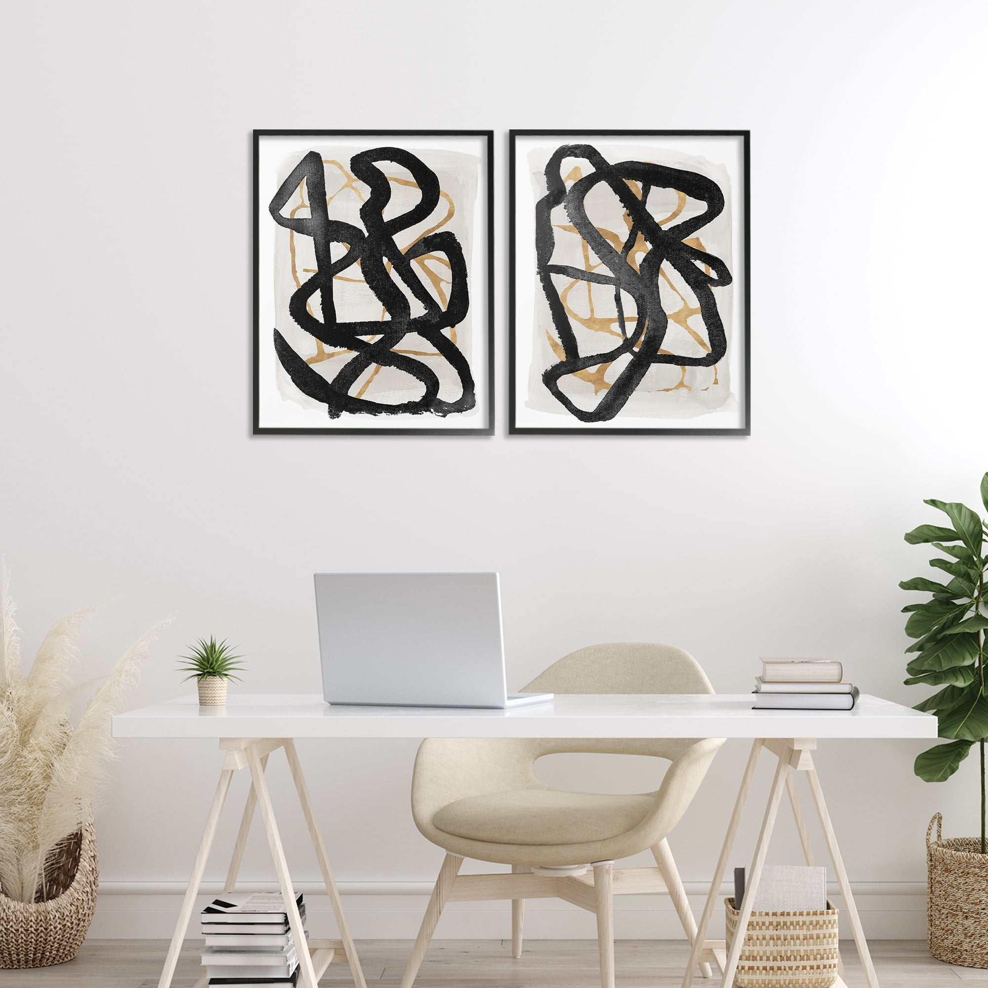 Stupell Industries Contemporary Hindsight Squiggles 2 Piece Black Framed Giclee Art Set, design by Lucille Price