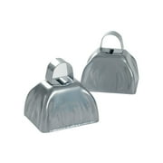 Fun Express Metallic Silver Cowbells – Loud Noise Makers for Sporting Events Parties Weddings & Celebrations – Perfect for Pep Rallies & School Spirit – Durable Metal Handheld Bells – 12 Pieces